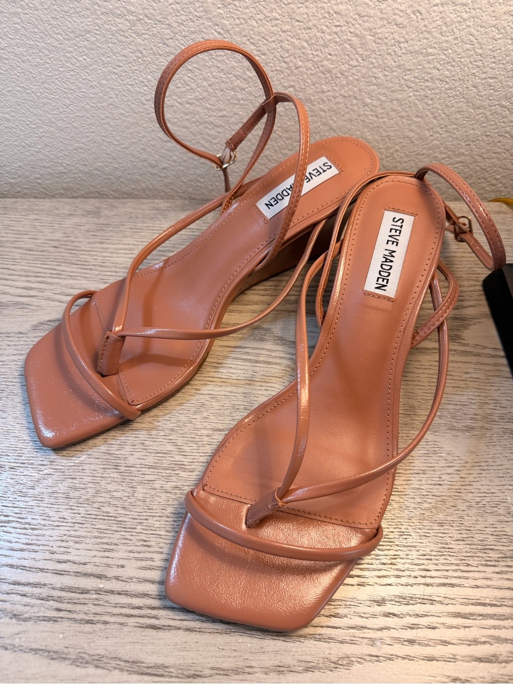 Steve Madden Strappy Square-Toe Heels in Warm Tan 8.5
